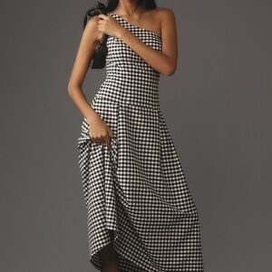 Anthropologie Black and White Asymmetrical One-Shoulder Dress